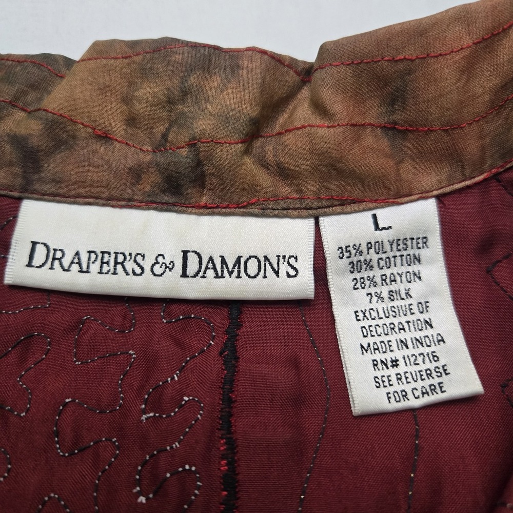 Drapers & Damons Embroidered Patchwork Jacket‎ Button Womens Large Artsy Boho - Picture 5 of 6